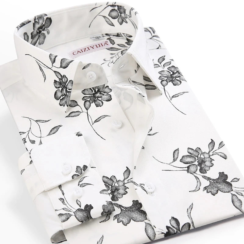 Men Long Sleeve Floral Print Shirt Brand Casual Fashion Button Up Printed Flower Shirts Dress Men Slim Fit Thin Clothing