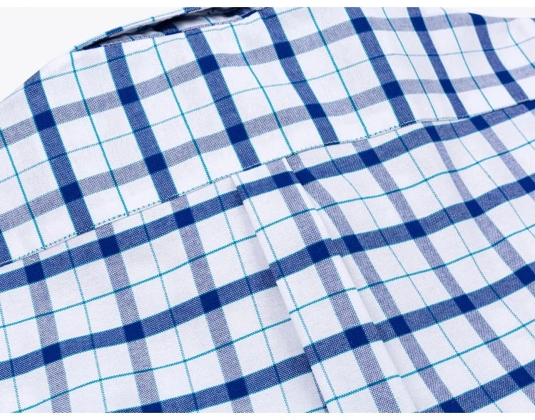 2024 New Quality Men's Social Shirt Long Sleeve 100% Pure Cotton Oxford Soft Plaid Formal Male Clothes Oversized Shirt S-7XL