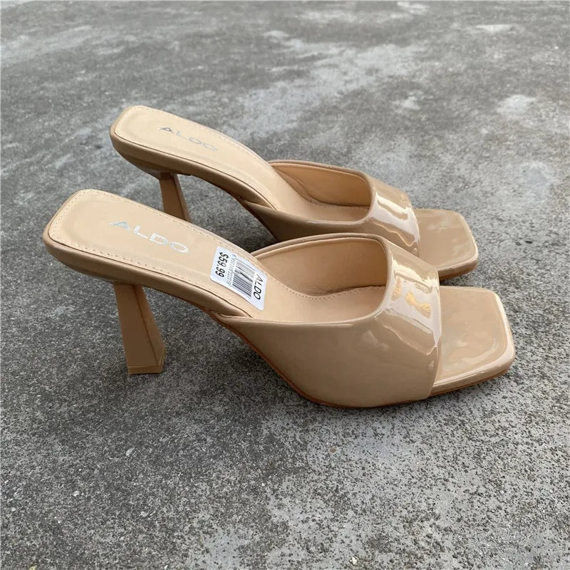 Women’s Square‑Head Thin High‑Heel Slippers