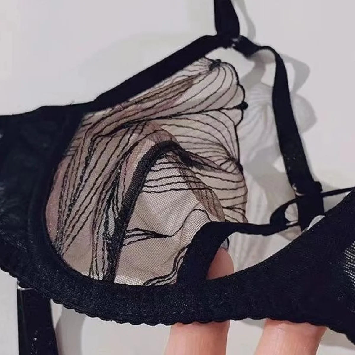 Black Mesh Eyelash Lace Lingerie Set