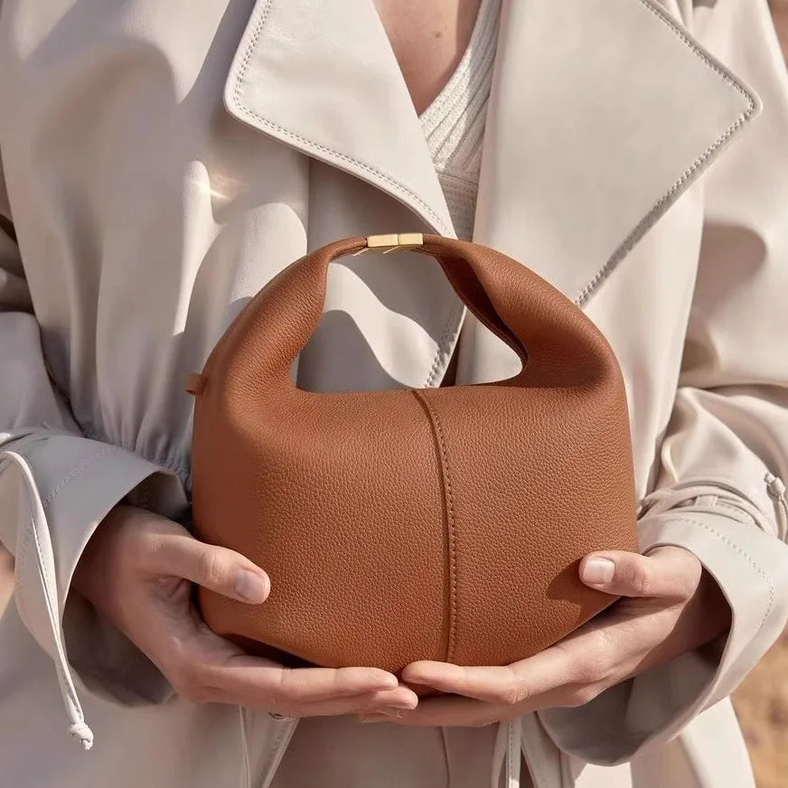 2025 new cowhide bento bag light luxury women's bag small luxury lychee grain hand-held crossbody bag