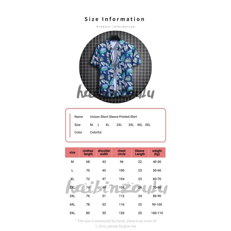 Men’s Summer Printed Short‑Sleeve Shirt – Thin Beachwear Turtle‑Neck / Polo Casual Top