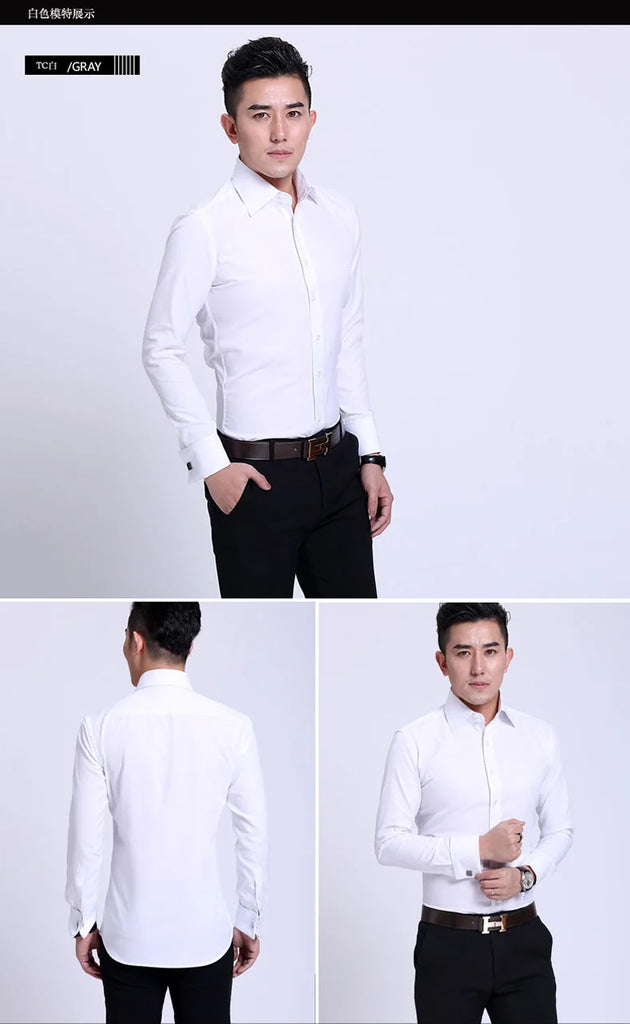 Men’s French Cufflink Slim‑Fit Business Shirt