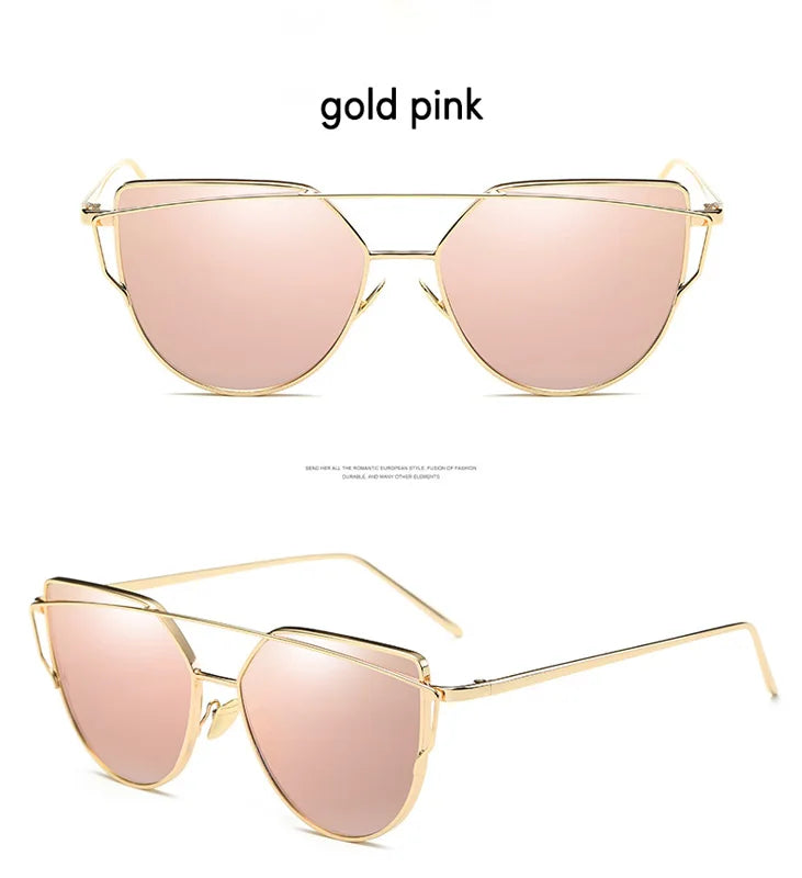 CCSPACE Cat Eye Sunglasses Women Brand Designer Fashion Shades Eyewear Twin-Beams Mirror Sun Glasses For Female UV400