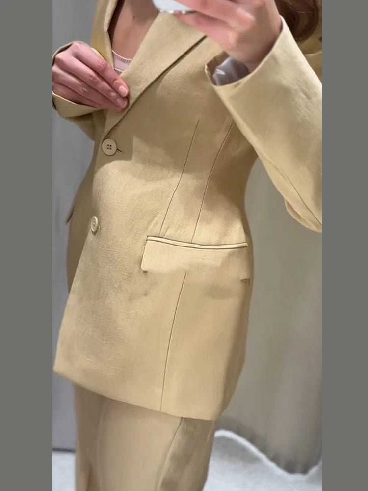 Casual Lapel Single Breasted Coats Straight Long Pants Sets Elegant Solid Suit Jackets Set for Women 2025 New Office Lady Suits