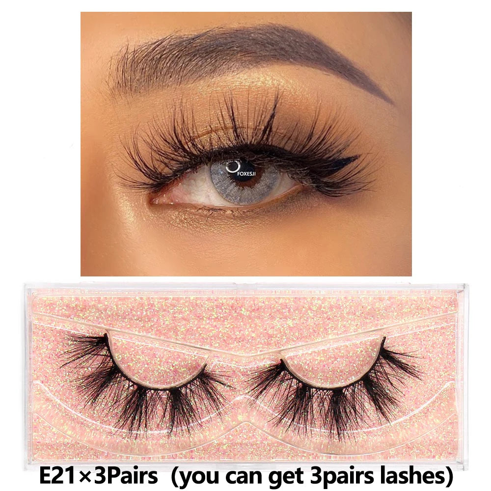 FOXESJI 3Pairs 3D Mink Lashes Fluffy Wispy Soft Corss Mink Fake Eyelashes Reusable Lash Extension Thick False Eyelashes Makeup