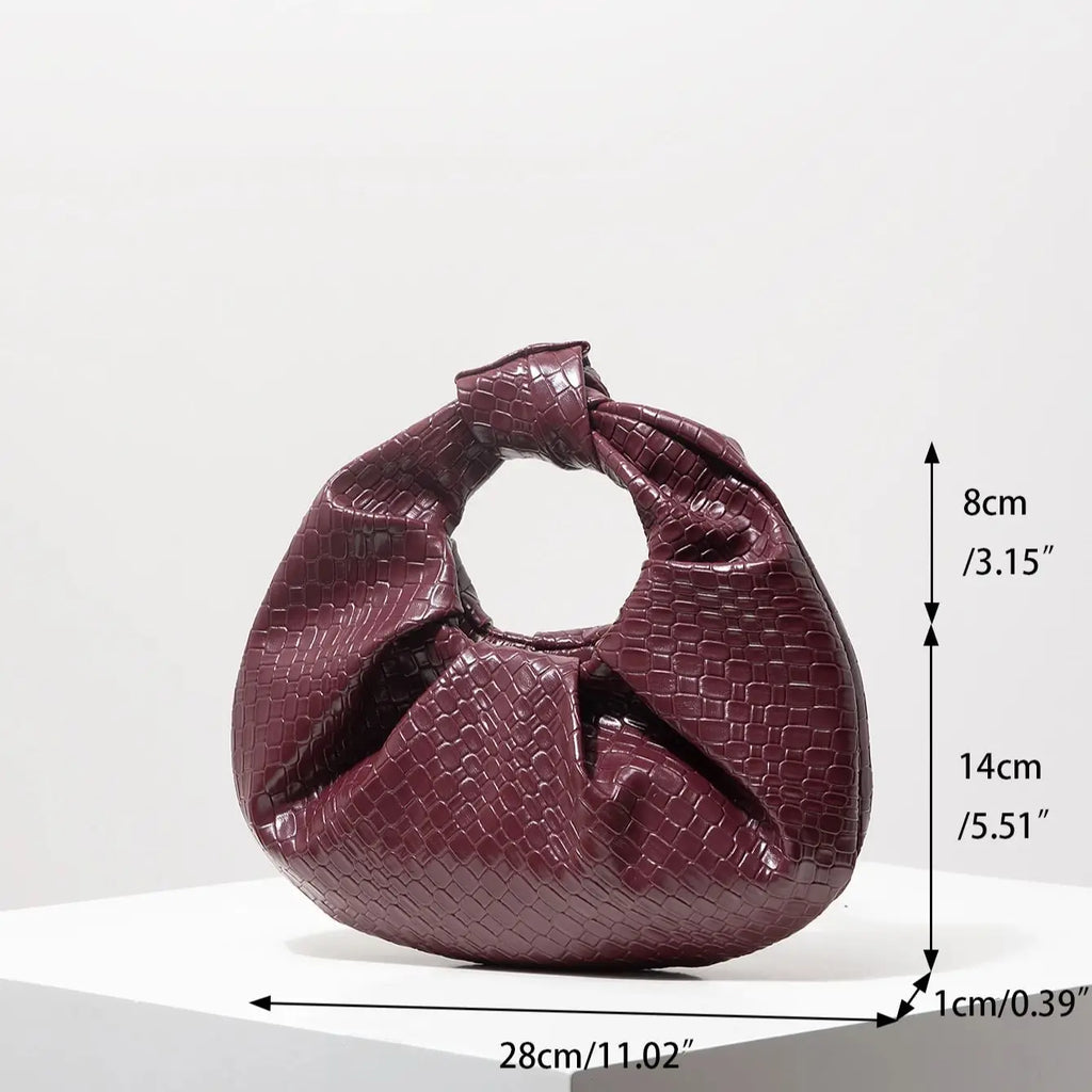 Retro Artificial Leather Woven Pattern Handbag, Knotted Decorative Crescent Bag, Pleated Cloud Bag, Women's Party Dress, Burgundy Wallet, Elegant Evening Bag (Random Pattern)