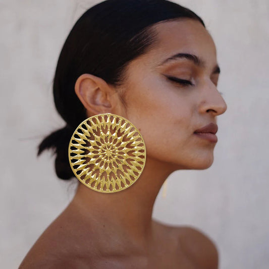 African Big Copper Drop Earrings Gold Color Stud Earrings Hollow Out Earings For Women Trend Jewelry Wedding Accessories