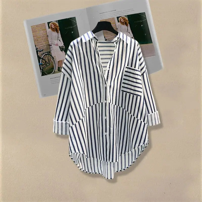Women Spring/Summer New Matching Set 2025 Korean Elegant Striped Shirt Top+Jeans Two Piece Female Loose Blouse Denim Pants Suit