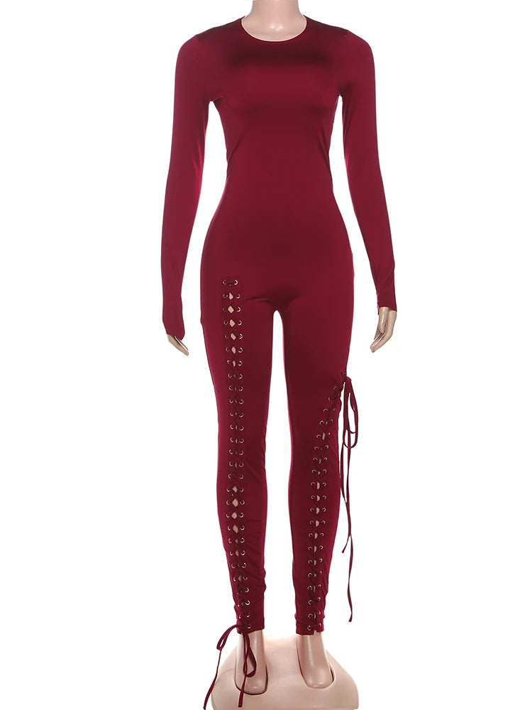 Nibber Women’s Cross‑Bandage Tassel Jumpsuit