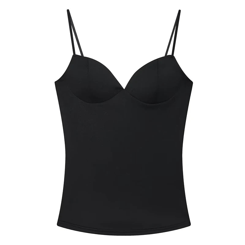 HXAO Women’s Corset Crop Top — Sleeveless Bodycon Bustier Camisole with Straps (Black/Brown)