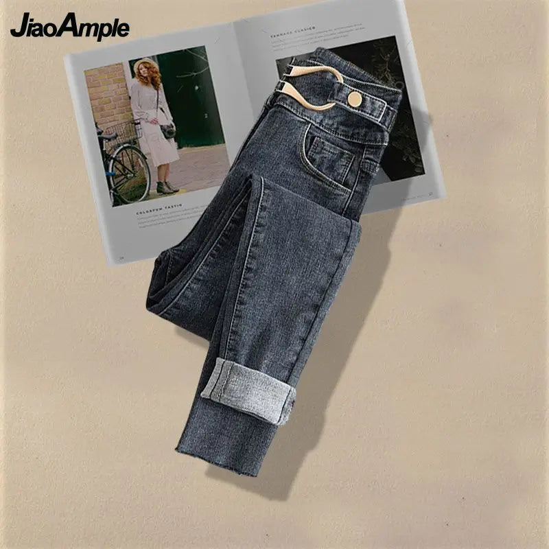 Women Spring/Summer New Matching Set 2025 Korean Elegant Striped Shirt Top+Jeans Two Piece Female Loose Blouse Denim Pants Suit