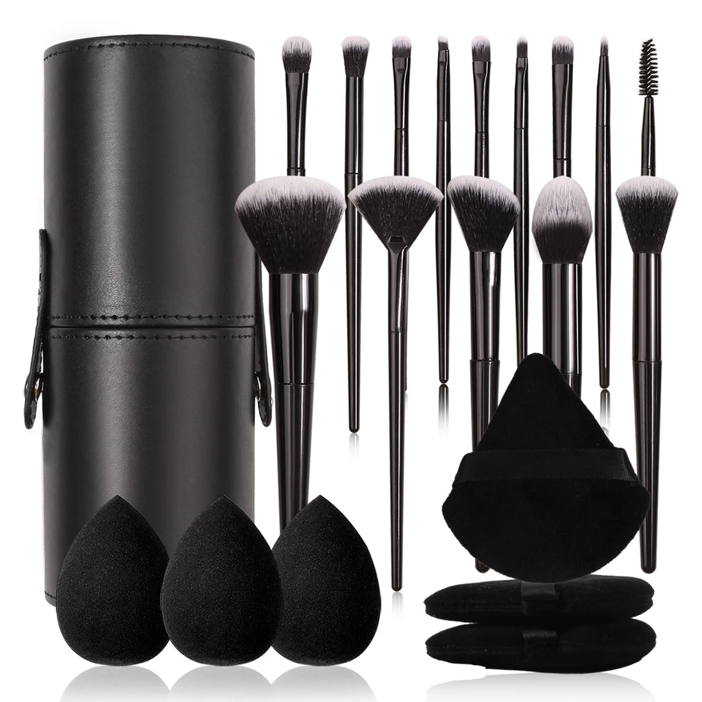 Fashion Makeup Brush Set (3–21pcs) – Soft Hair Cosmetic Brushes with Holder, Beauty Egg & Powder Puff