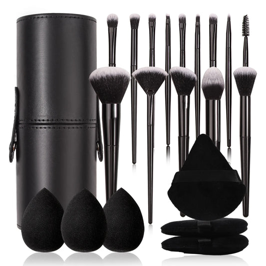 Fashion Makeup Brush Set (3–21pcs) – Soft Hair Cosmetic Brushes with Holder, Beauty Egg & Powder Puff