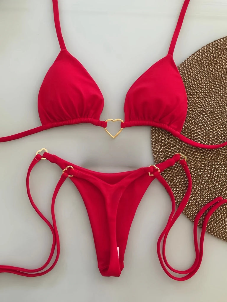 Women’s Sexy Halter Triangle Bikini – Low‑Waist Brazilian Thong Two‑Piece Swimsuit (Solid Color)