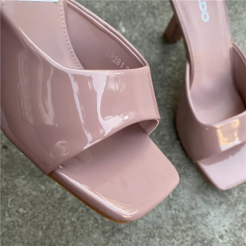 Women’s Square‑Head Thin High‑Heel Slippers