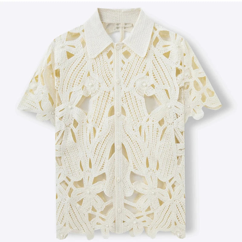 French Retro Crochet Polo Shirt