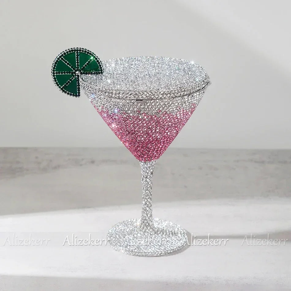 Alizekerr Goblet Shaped Crystal Evening Bags Women 2024 Gorgeous Sparkling Diamond Lemon Metal Purses And Handbags Wedding Party