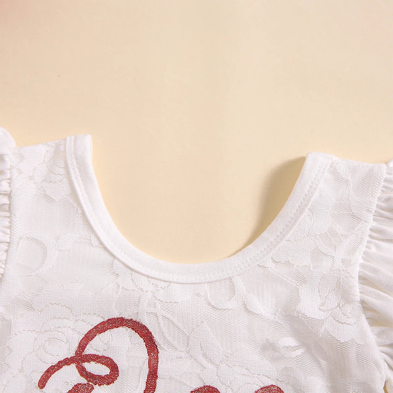 Pudcoco Baby Girl Birthday Summer Outfits Ruffle Sleeve Letter Print Lace Romper + Tutu Skirt + Headband Set Newborn Clothes