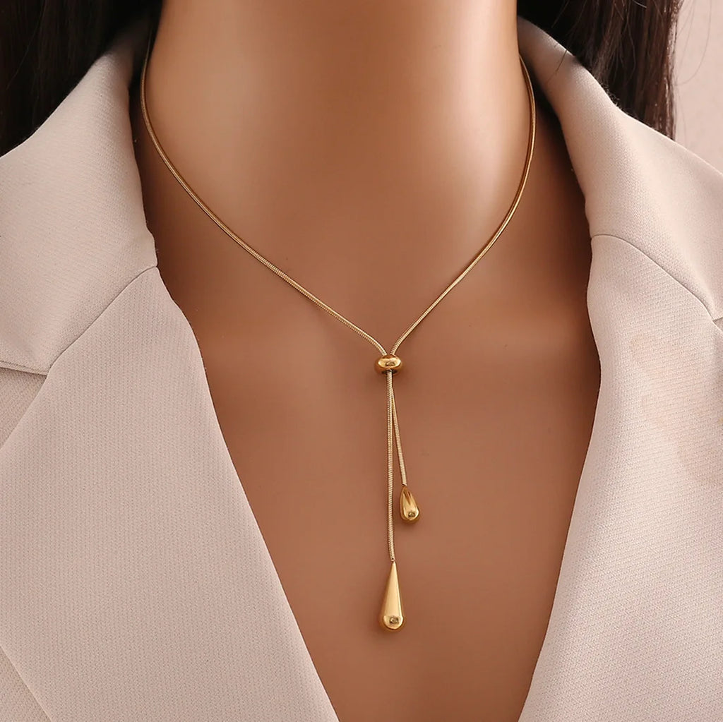 Gold Stainless Steel Water Drop Tassel Necklace – Women’s Fashion Chain