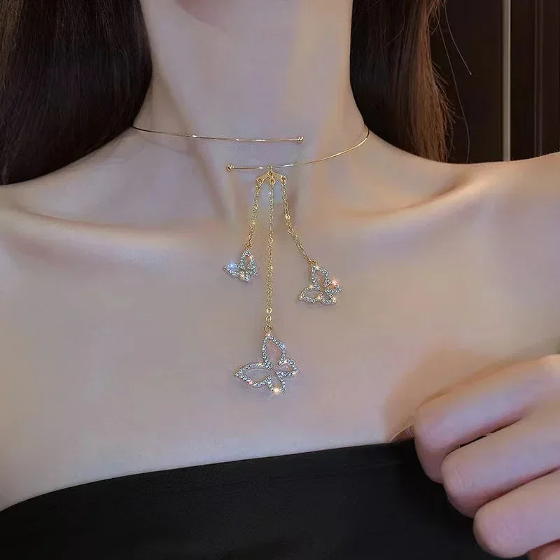 Gold Stainless Steel Water Drop Tassel Necklace – Women’s Fashion Chain