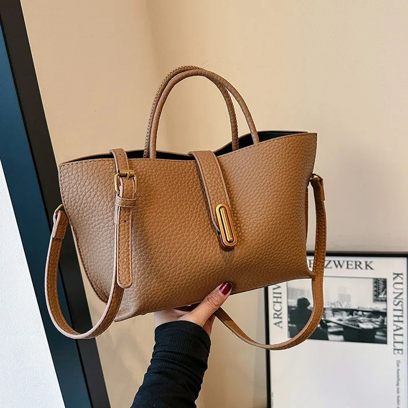 Fashion Ladies Handbags New Lychee Leather Tote Bag Versatile Evening Bag Commuter Simple Shoulder Bag Simple Messenger Bag