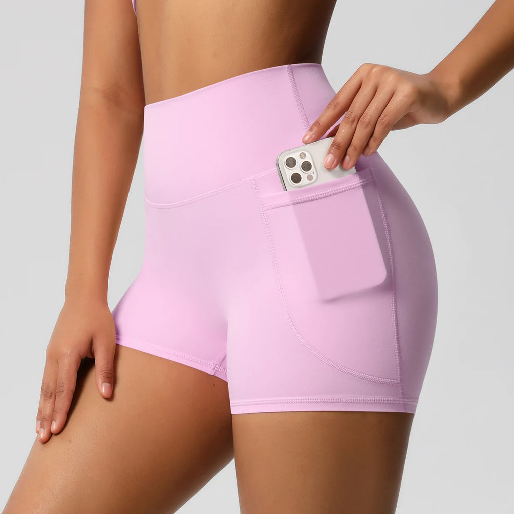 Women’s Seamless High Waist Sports Shorts with Pockets