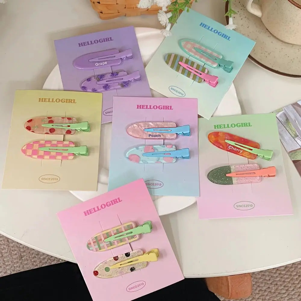Geometry Traceless Hairpin Cute Cherry Bangs Clip Fruit Hairpin Duckbill Clip Korean Style Makeup Hair Clip Kids