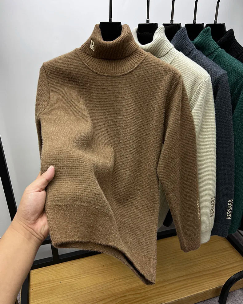 Men’s Luxury High‑Neck R‑Embroidery Sweater
