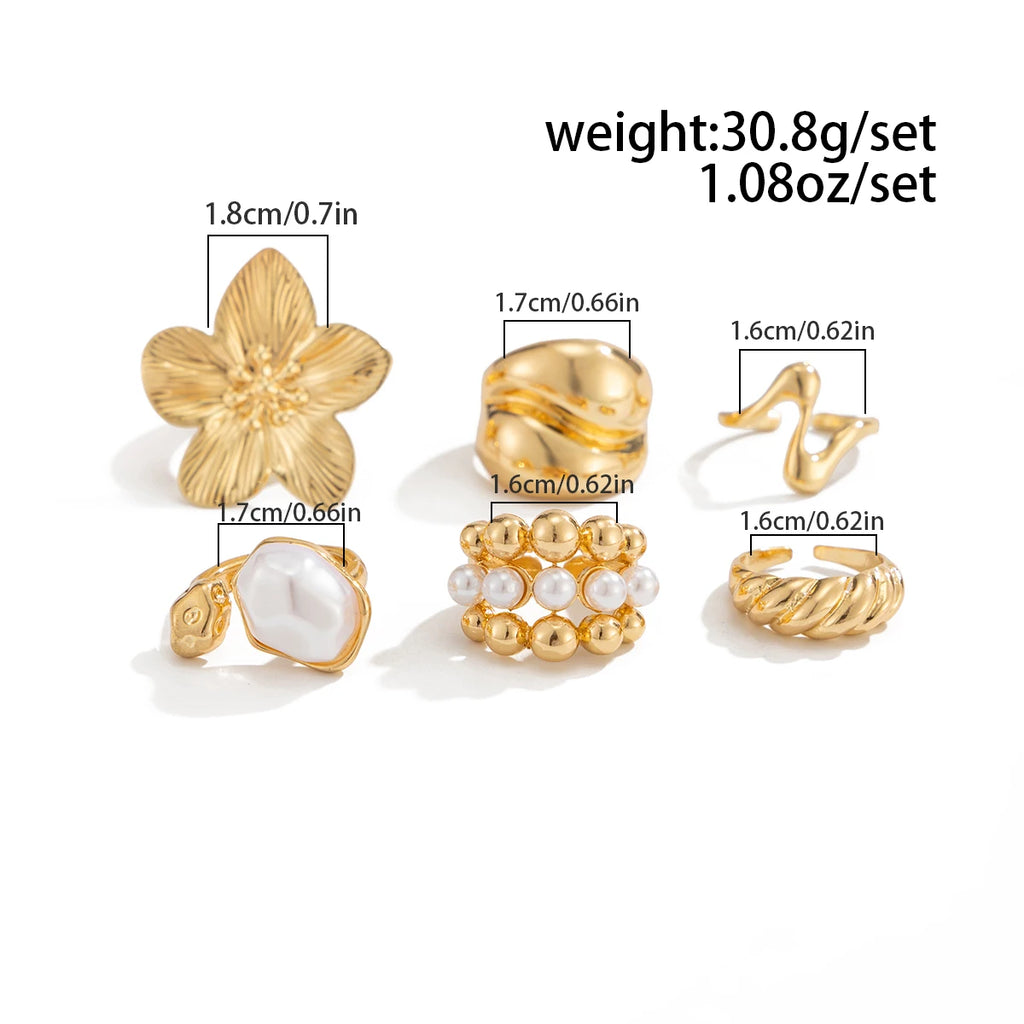 Ingemark 6‑Piece Boho Pearl & Metal Ring Set