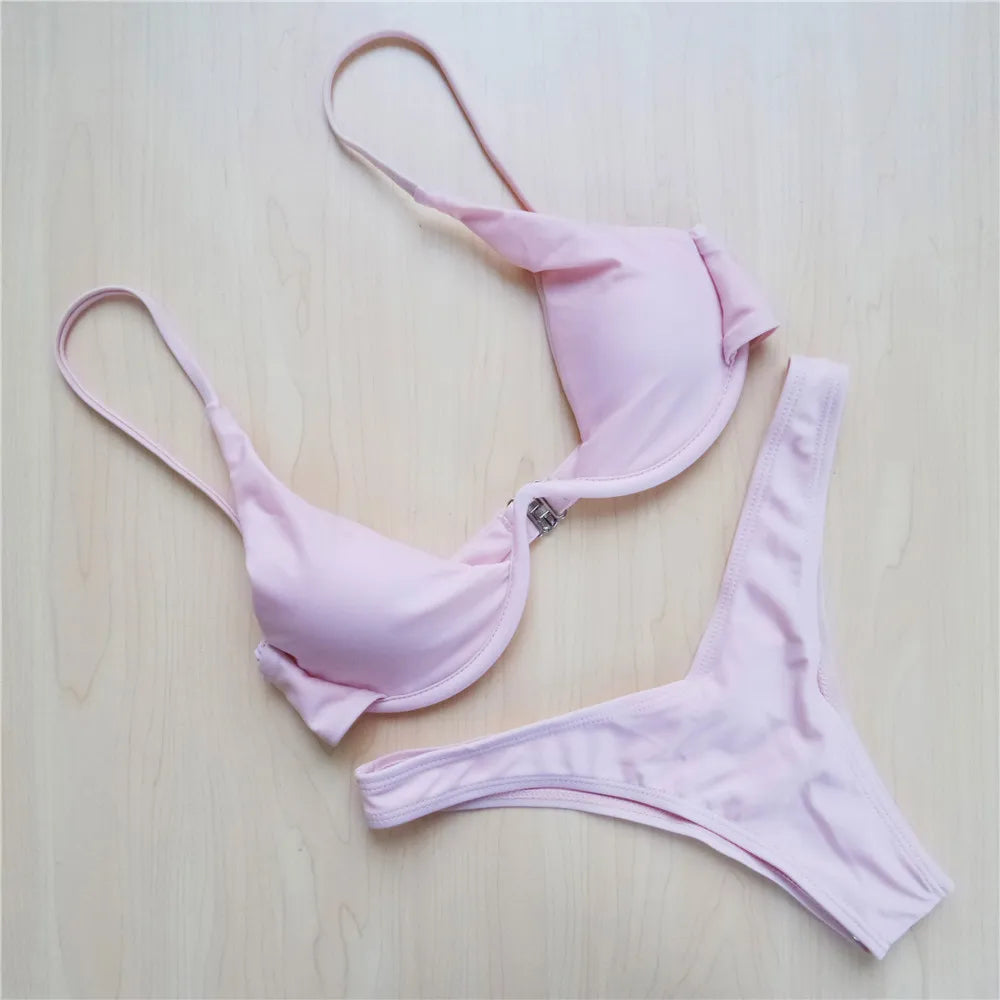 Women’s V‑Bar Underwire Bikini – V‑Shape Wire Two‑Piece Swimsuit S–XL (V439)