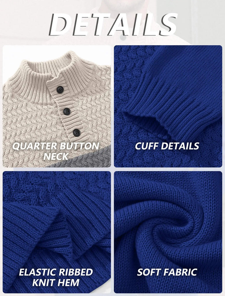 Men’s Tri‑Button Mock Neck Sweater