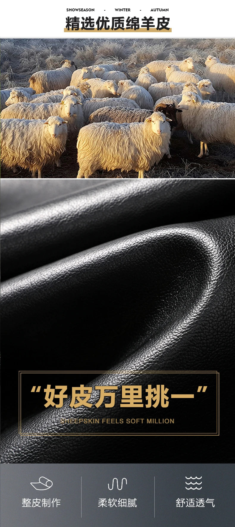 YX-838 Natural Leather Men's Autumn and Winter Sheepskin Casual Lapel Mid Length Business Leather Down Jacket Plus Size