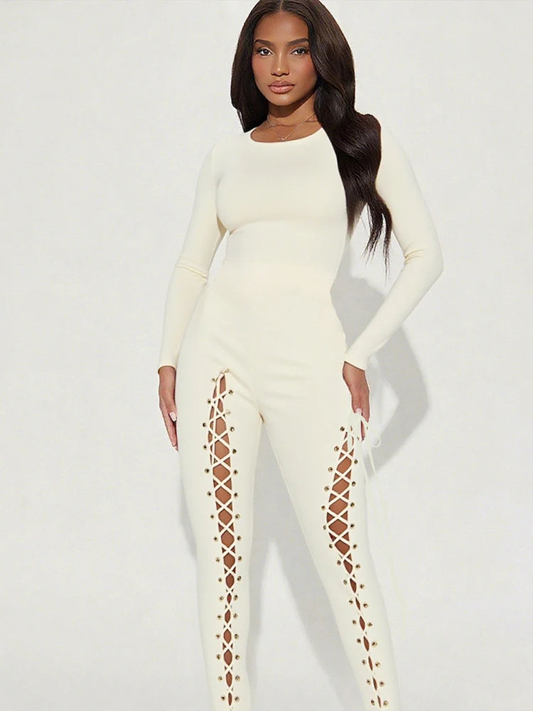 Nibber Women’s Cross‑Bandage Tassel Jumpsuit