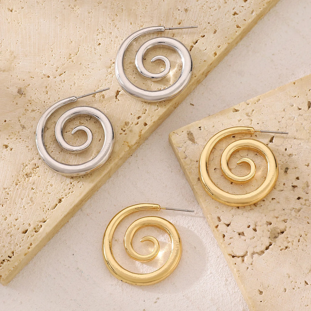 Fashion Metal Texture Conch Spiral Stud Earrings Women Waterproof Stainless Steel Beach Seaside Holiday Summer Jewelry Gifts ﻿