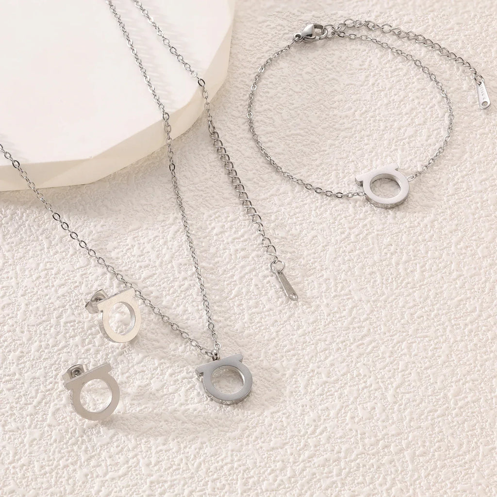 Titanium Steel Minimalist D-Shaped Necklace Bracelet Earrings Set, Plated Women's Collarbone Chain, Personalized Trendy Style