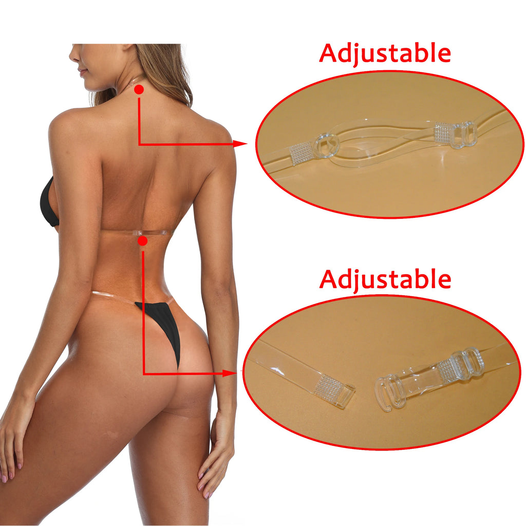 Clear Strap Bikini Swimsuit Brazilian Thong Bikinis for Women Silver Thongs Bottom Sexy Triangle Top String Bathing Suit