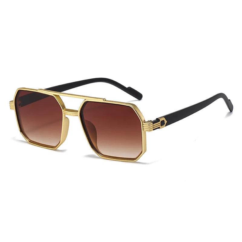 Car Sun Glasses New Fashion Double Beam Polygonal Sunglasses Retro Personalized Trendy Large Frame Eyewear European and American