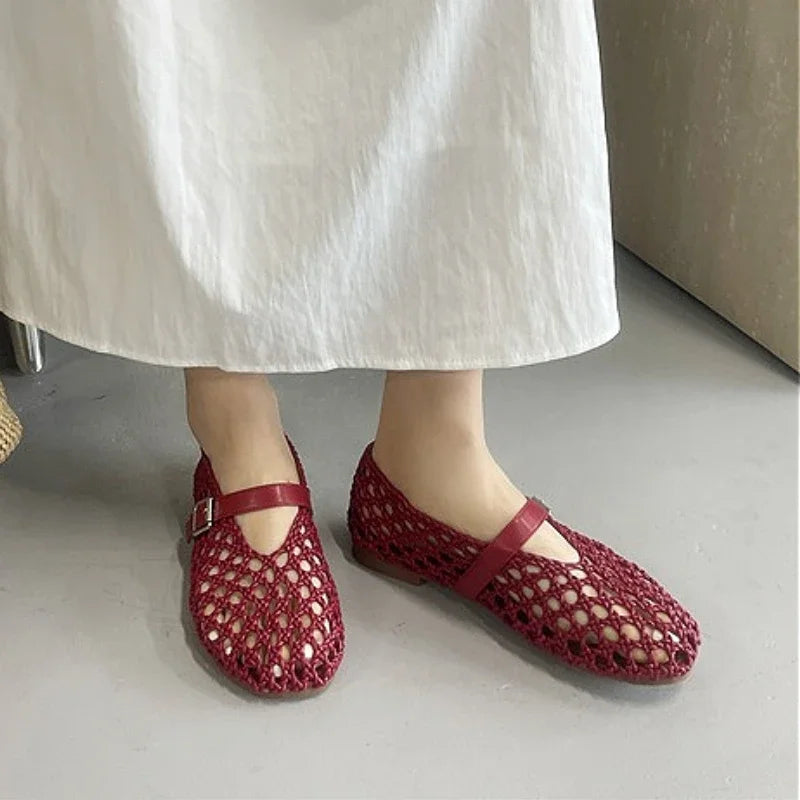 Women’s Woven Hollow‑Out Flat Sandals