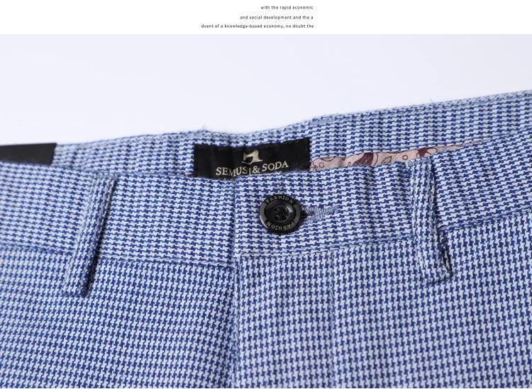 Slim Plaid Blue Suit Pants