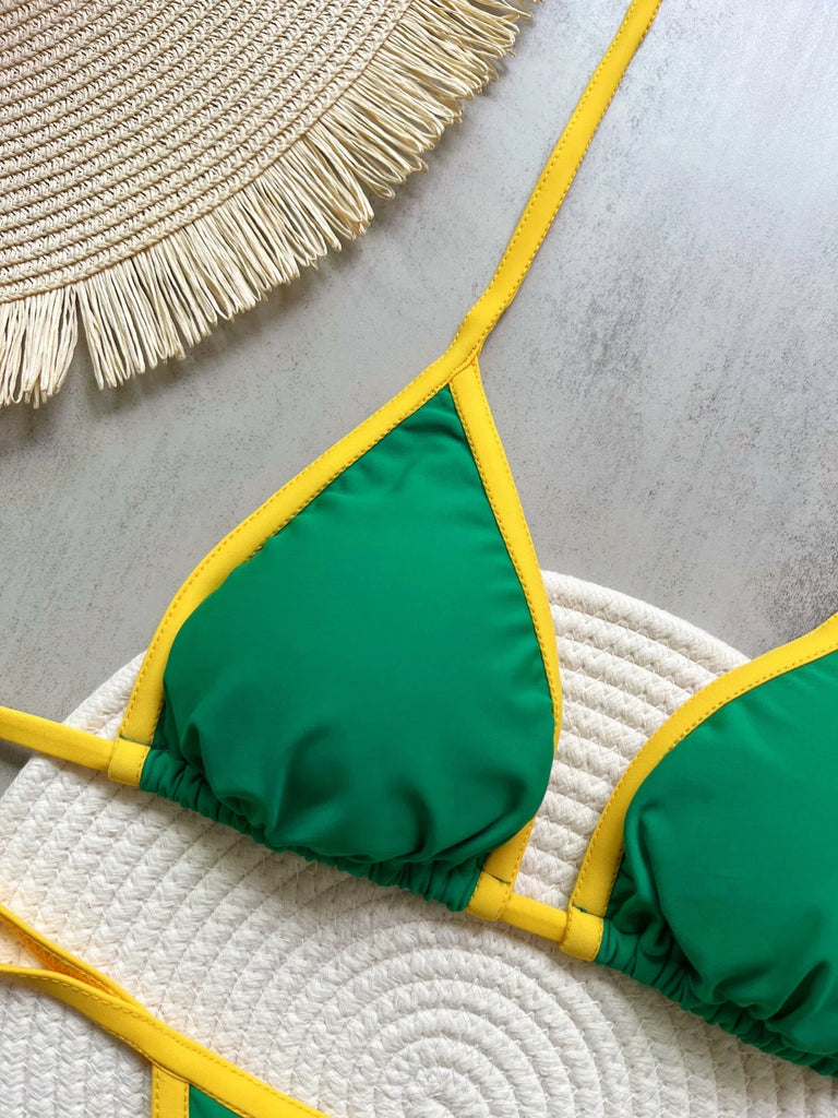 2026 Sexy Embroidery Brasil Flag Contrast Split Bikini Set Women Swimwear Patchwork Swimsuit Hottie Outfit SummerBeachwear