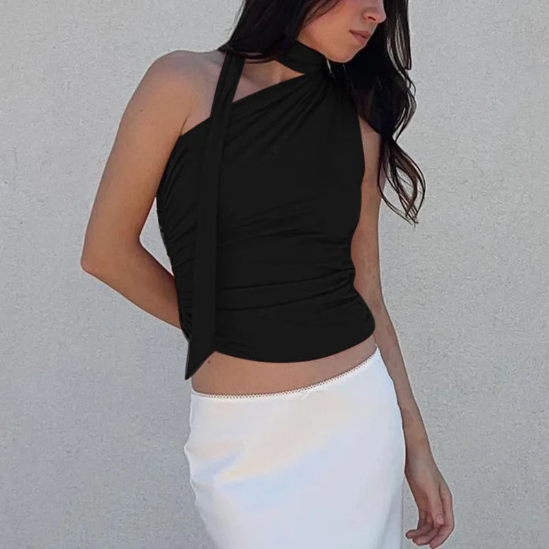 Women’s Backless Halter Crop Top – Sexy Off‑Shoulder Y2K Sleeveless Summer Tank for Club & Casual Wear