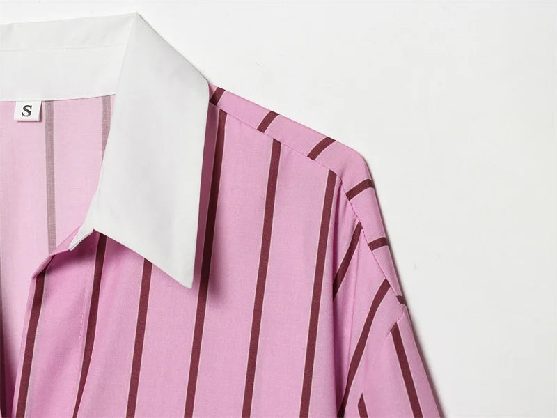 2026 Women’s Long Sleeve Collared Shirt — Striped Cuff Loose Chic Spring Summer Top