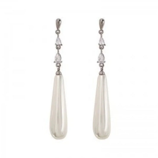 Geometric Zircon Simulated-pearl Water Drop Pendant Women's Earrings Classic Trendy Style Versatile Chinese Style Jewelry Gift