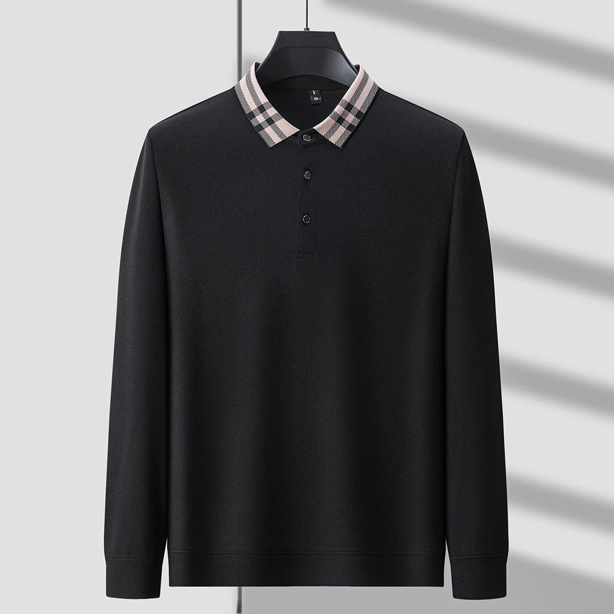 Men’s Light‑Luxury Long‑Sleeve Striped Polo Shirt