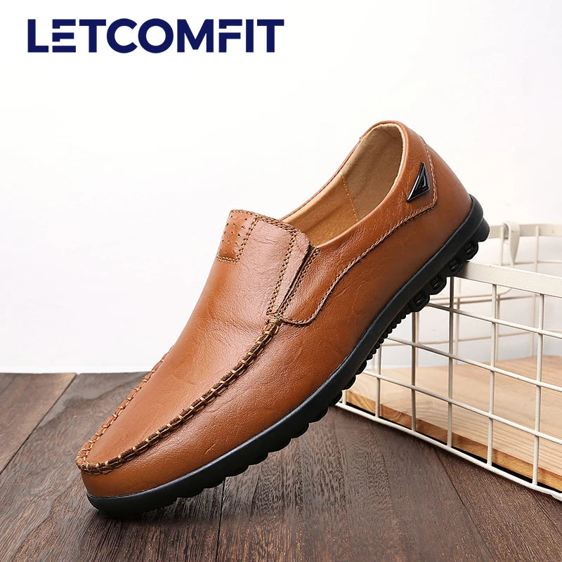 LETCOMFIT Men's Casual Loafers Solid Slip-On Leather Business Oxfords Comfort Low Top Middle Aged Men's Footwear All Season Wear