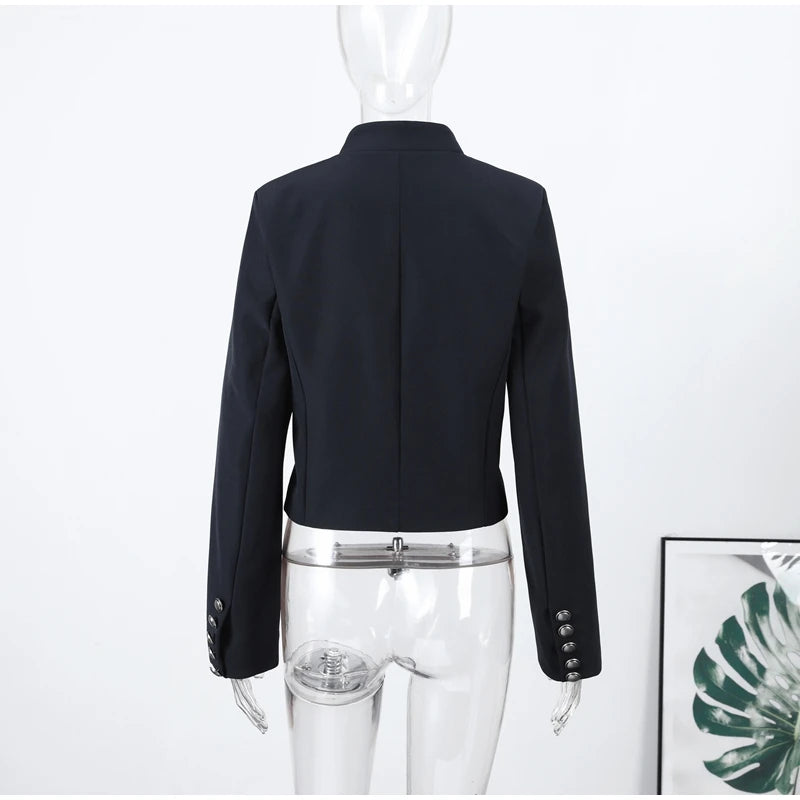 Napoleon Golden Short Jacket Women Vintage Stand Collar Long Sleeve Cropped Jackets 2026 Spring New Lady Outwear High Street