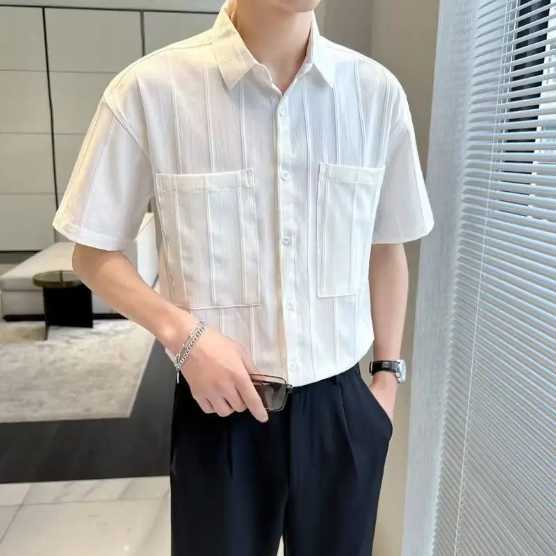 Premium Stripe Jacquard Short‑Sleeve Shirt