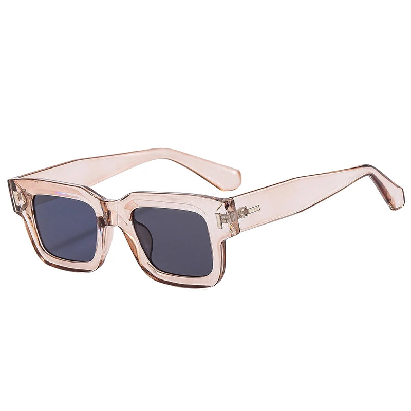 SO&EI Ins Popular Fashion Square Sunglasses Women Retro Punk Clear Ocean Lens Eyewear Men Shades UV400 Rivets Sun Glasses