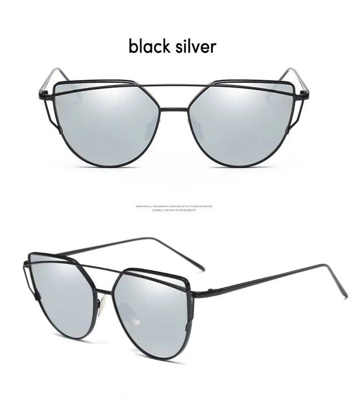 CCSPACE Cat Eye Sunglasses Women Brand Designer Fashion Shades Eyewear Twin-Beams Mirror Sun Glasses For Female UV400